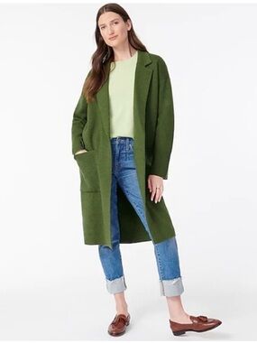 J. Crew Ella Open-Front Cardigan Long Sweater Blazer in Heather Fern